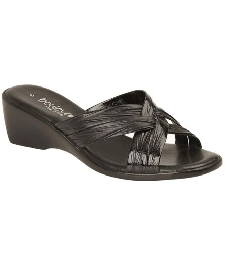 Lucia Womens/Ladies X Over Mule Sandals (Black Matt/Patent) - UTDF217