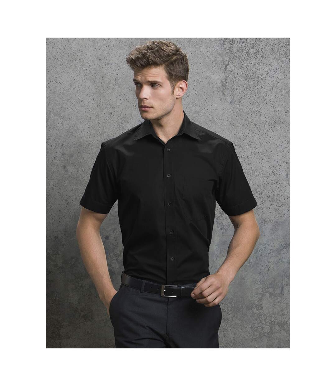 Collection Mens Short Sleeve Easy Care Oxford Shirt Black Russell-1