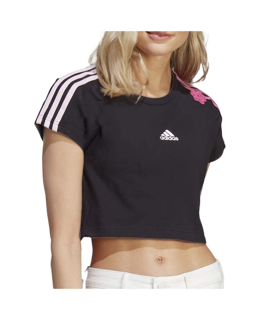 T-shirt Noir/Rose Femme Adidas Flower - M-1