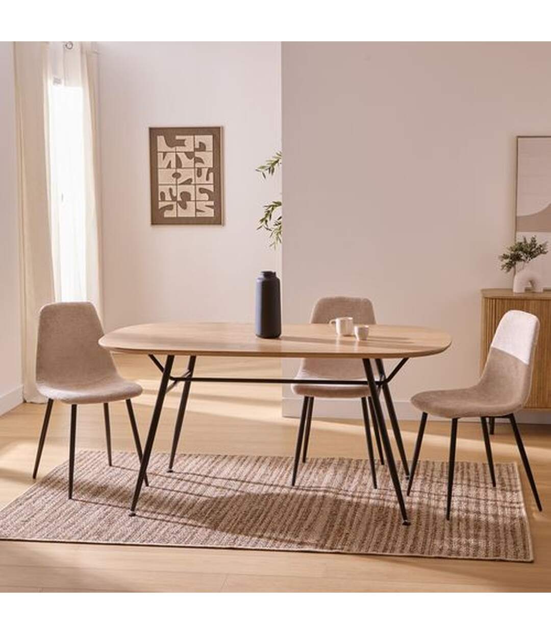 Table à manger en bois et métal 6 personnes ROXAS - Beige et noir-2