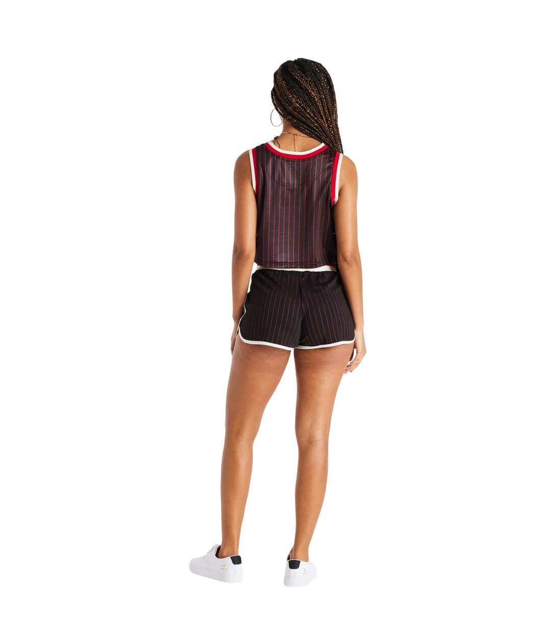 Womens/ladies cropped basketball vest top black/red SikSilk-2