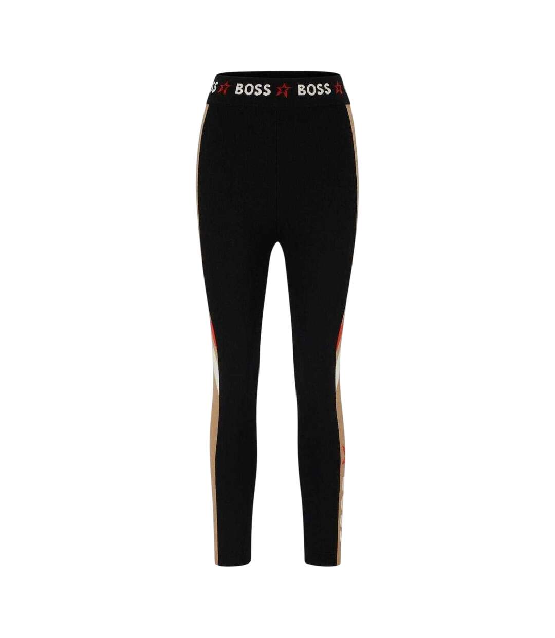Womens/ladies Elasticated Colour Block Leggings Black Boss-1