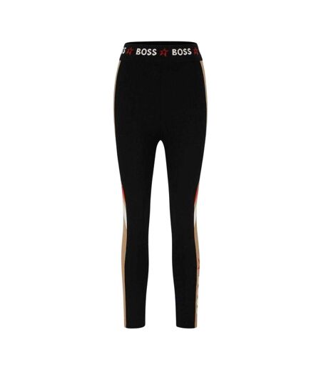 Womens/ladies Elasticated Colour Block Leggings Black Boss