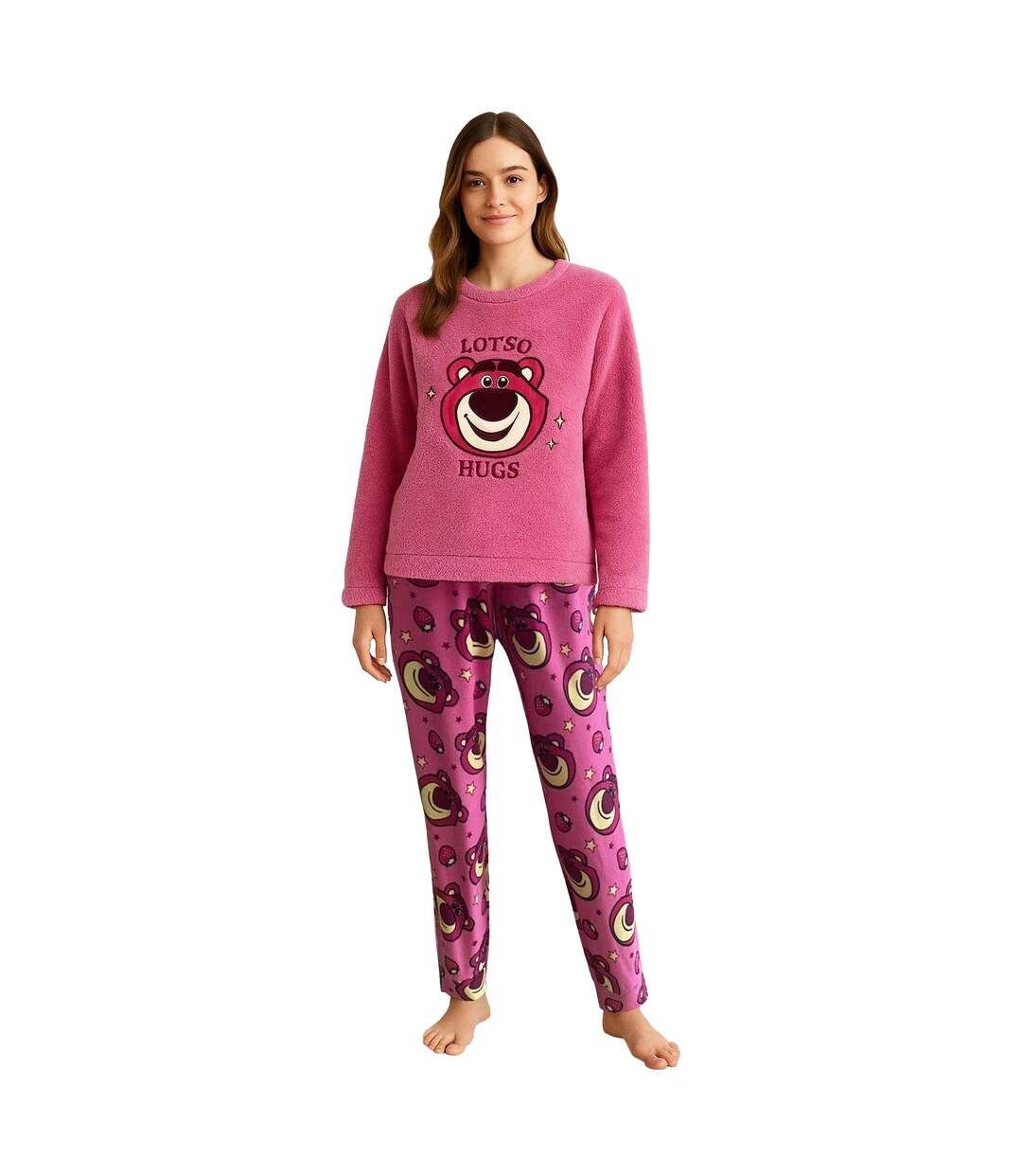 Ensemble De Pyjama Long Motif Lotso Motif/style En Relief Femme Rose Toy Story 3-1