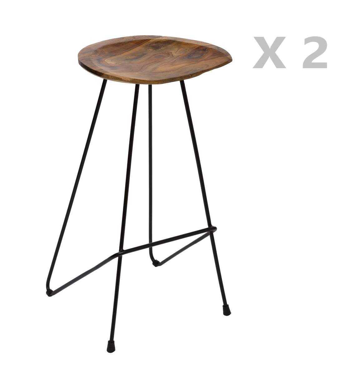 2 Tabourets de bar design bois et métal Sumar - Noir-1