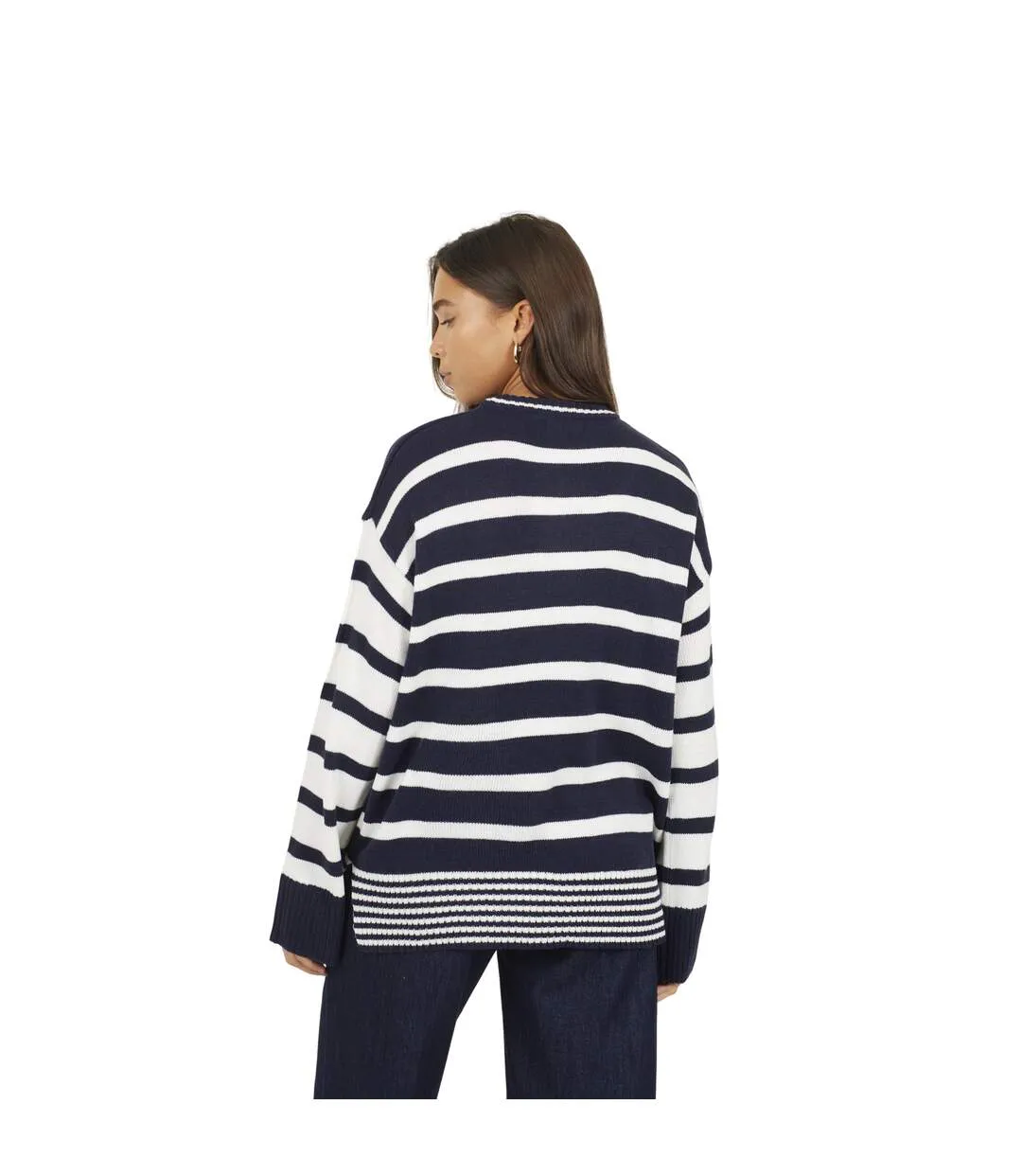 Pull Tunique Motif/style À Rayures Jack Femme Bleu Marine Crème Brave Soul-3