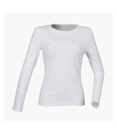 SF Womens/Ladies Feel Good Plain Stretch Long-Sleeved T-Shirt (White) - UTPC5954