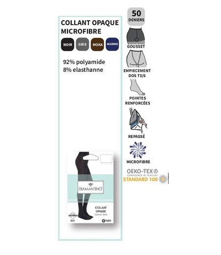 Collant Femme Confort et Résistance DIAMANTINO Collant Opaque Microfibre Gris
