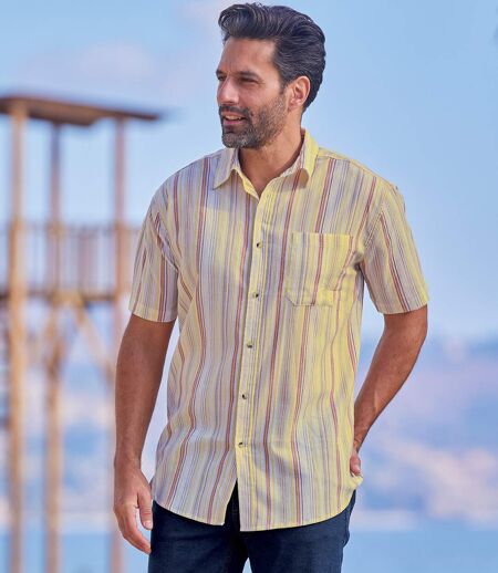 Men's Striped Crepe Ibiza Shirt - Short Sleeves