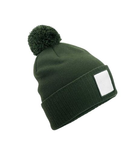 Bonnet Motif/style Pompon Vert Olive Blanc Beechfield