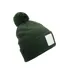 Bonnet Motif/style Pompon Vert Olive Blanc Beechfield-1