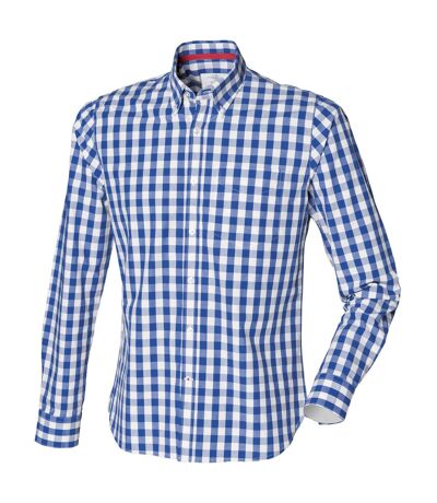 Front Row Mens Checked Casual Cotton Shirt (Blue Check)