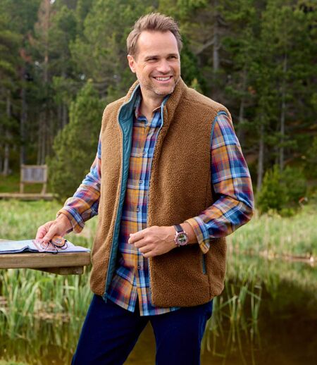 Men's Reversible Padded Vest - Blue Brown