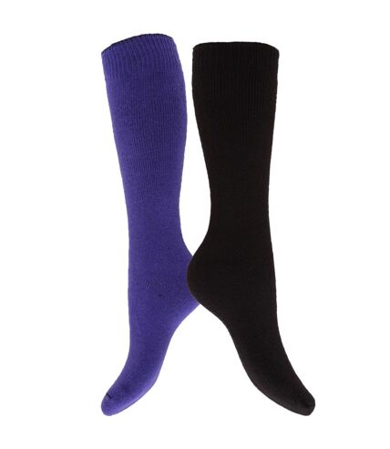 Floso Womens/Ladies Thermal Winter Wellington/Welly Boot Socks (2 Pairs) (Purple/Black) - UTW259