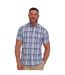 Mens Large Check Linen-look Short-sleeved Shirt Navy Raging Bull-1