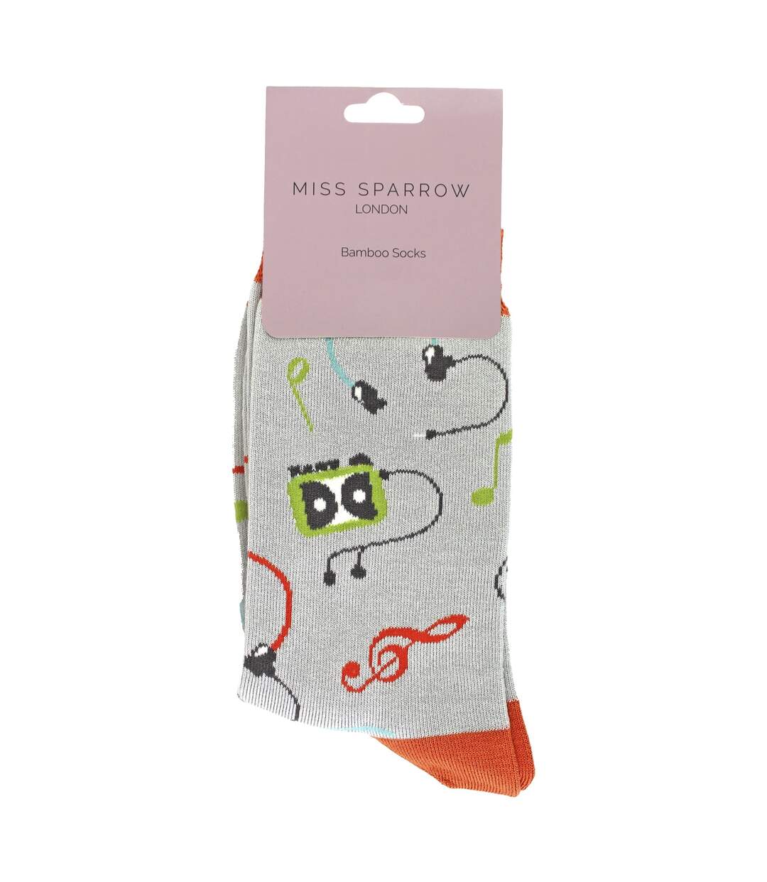 Miss Sparrow - Chaussettes Fantaisie Femme Bambou Motif Musique Rétro Douces-2