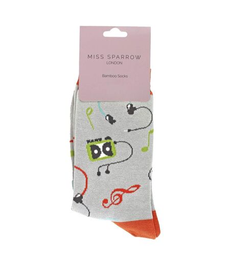 Miss Sparrow - Chaussettes Fantaisie Femme Bambou Motif Musique Rétro Douces
