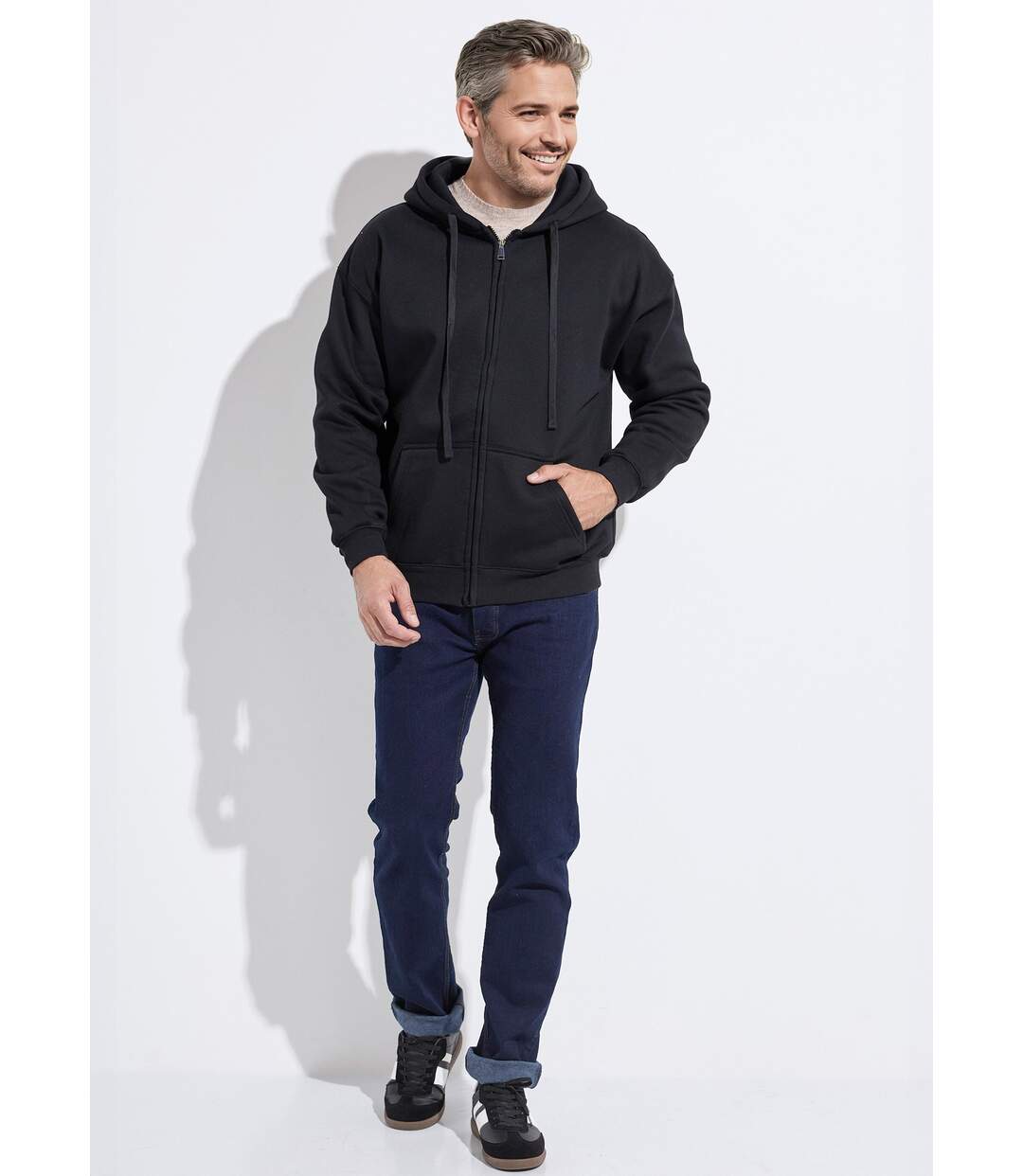 Sweat shirt zippé avec poche kangourou-3