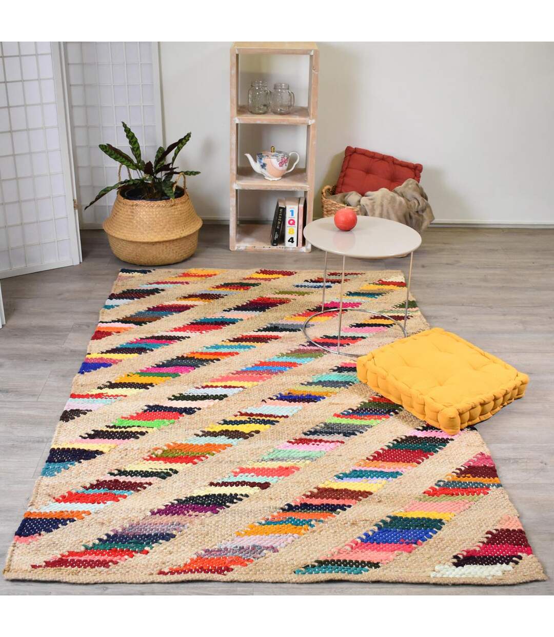 Tapis en jute fait à la main motif géométrique RAINBOWA-2