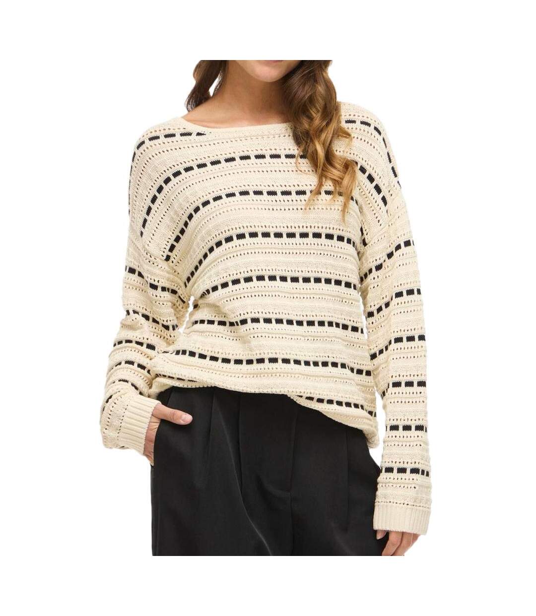 Pull beige/noir femme vila marian-1