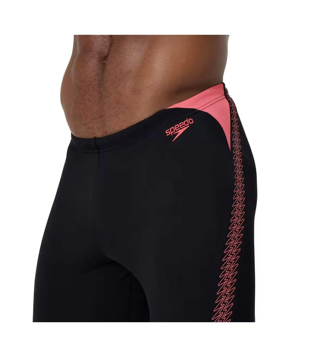 Mens Hyperboom Placement Geometric Jammer Shorts Black Pink Speedo-4