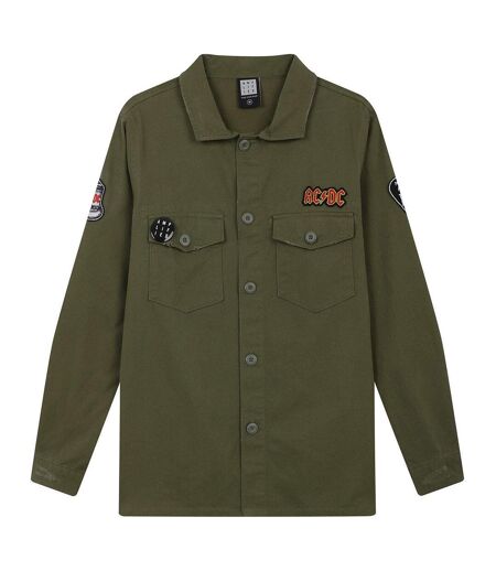 Mens ac/dc military overshirt khaki green Amplified