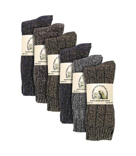 Mens 6 Pack Ribbed Alpaca Boot Socks
