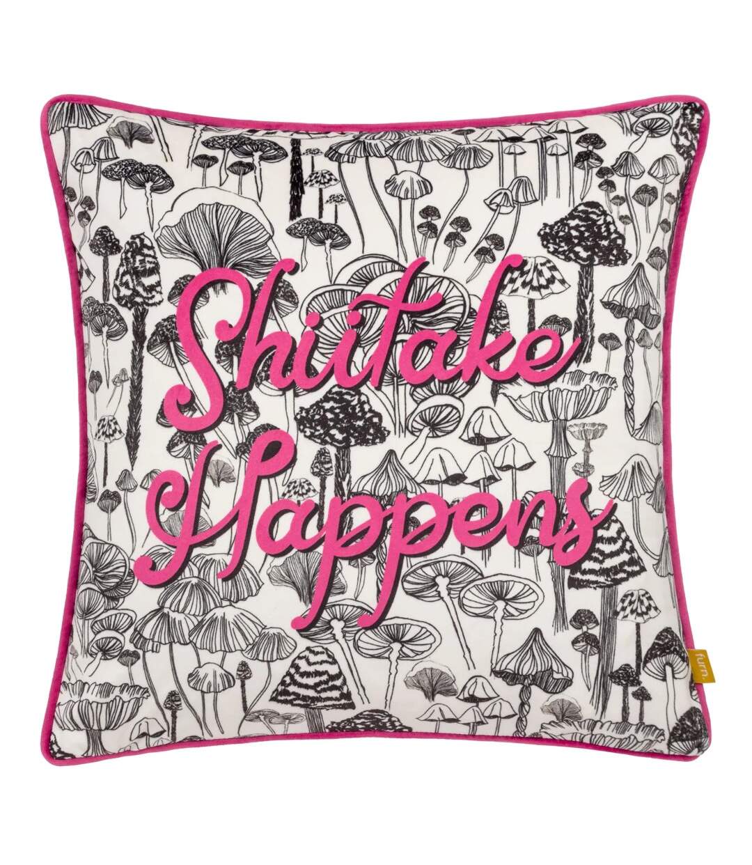 Shiitake happens velvet piped cushion cover 43cm x 43cm fuchsia Furn-1