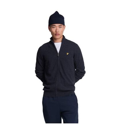 Mens lambswool full zip cardigan dark navy marl Lyle & Scott