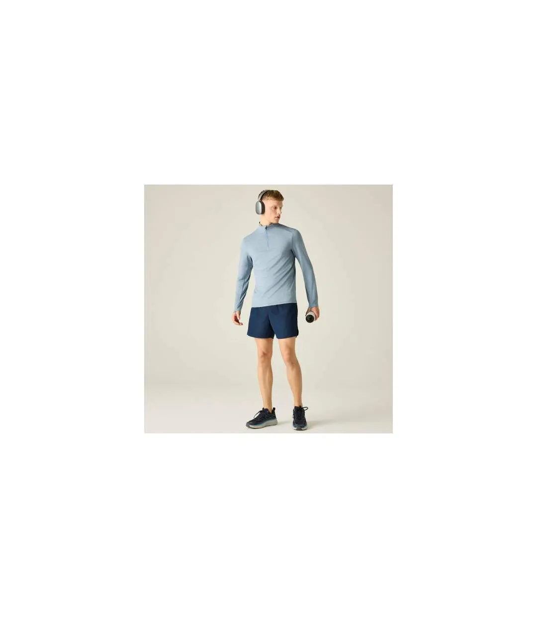 T-shirt Manches Longues À Col Montant Zippé Power Up Homme Vieux Bleu Dare 2B-1