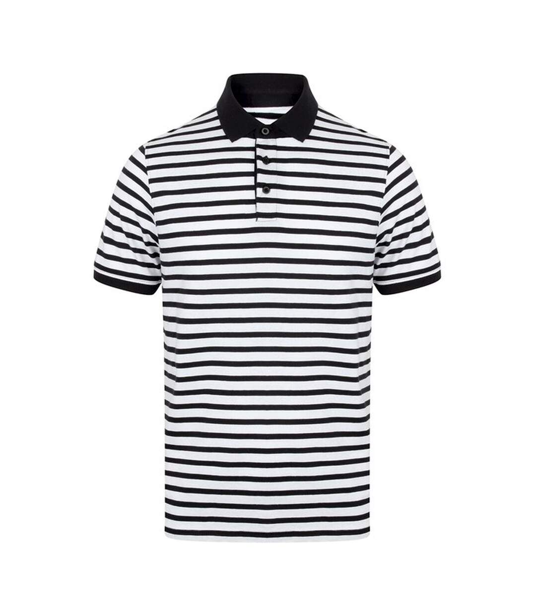 Unisex adult striped jersey polo shirt white/navy Front Row