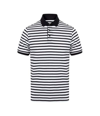 Front Row Unisex Adult Striped Jersey Polo Shirt (White/Navy)