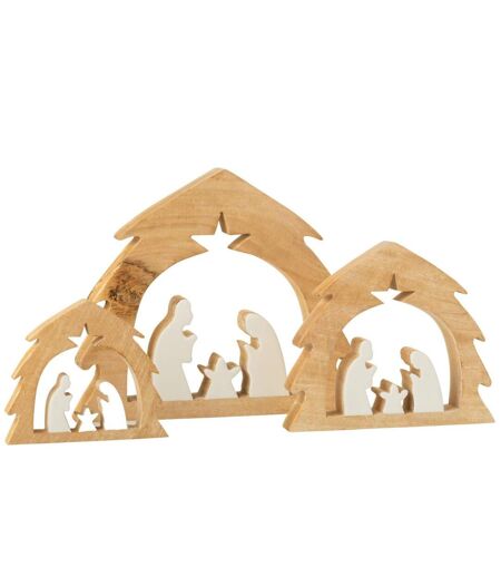 Crèche Sapin en Bois Ajourée 27cm Blanc & Naturel