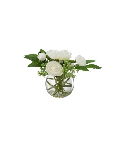 Fleur Artificielle & Vase Pivoine Renoncule 30cm Blanc