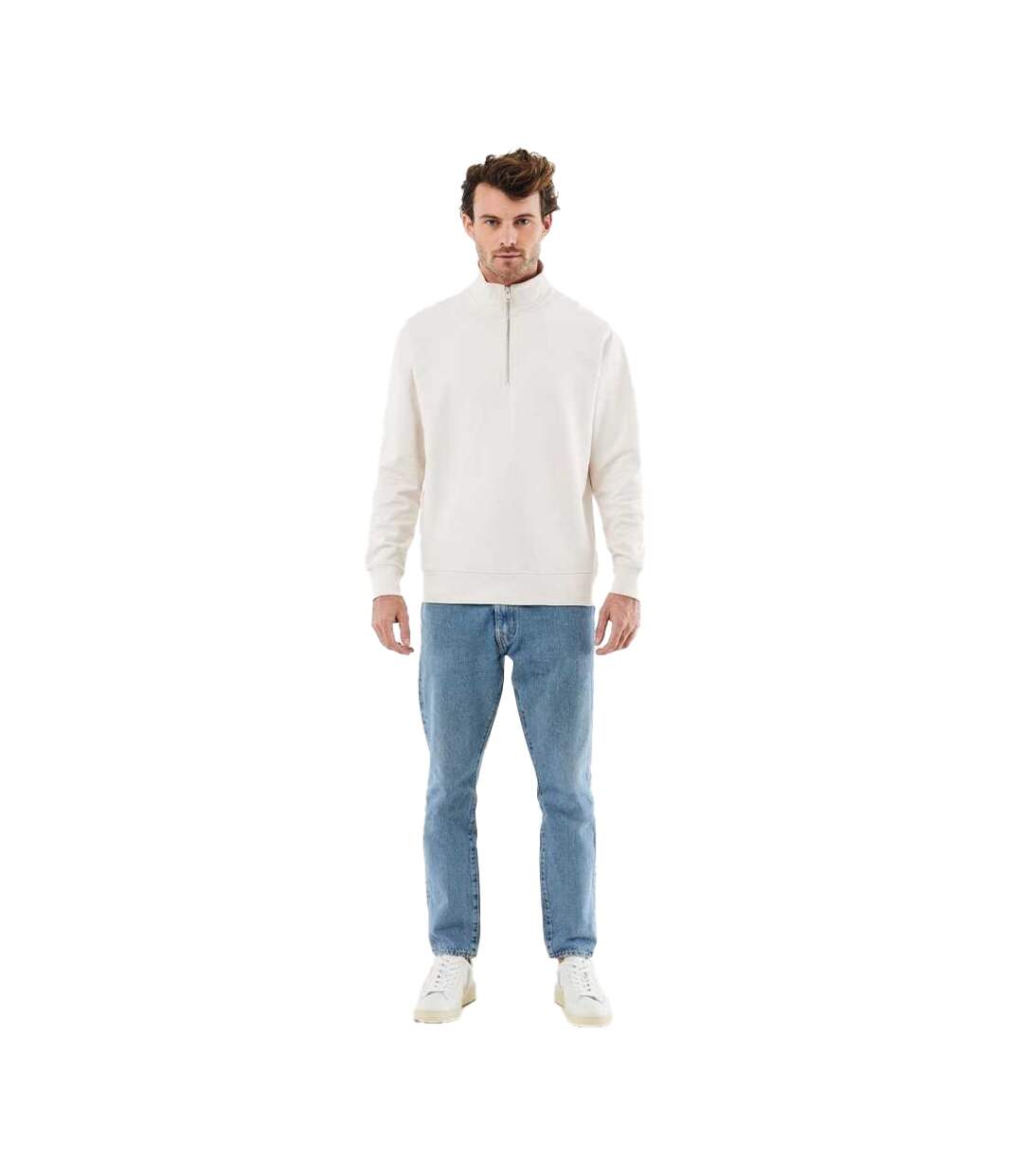 Unisex Adult Elgon Recycled Cotton Quarter Zip Sweater Top Ivory White Iqoniq-1