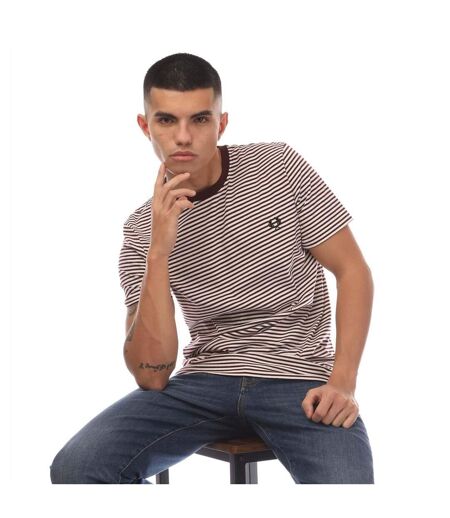 Mens Fine Stripe Short-sleeved T-shirt Oxblood Fred Perry
