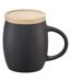 Hearth ceramic mug with wood lid/coaster 10.4 x 7.5 cm solid black/white Avenue-2