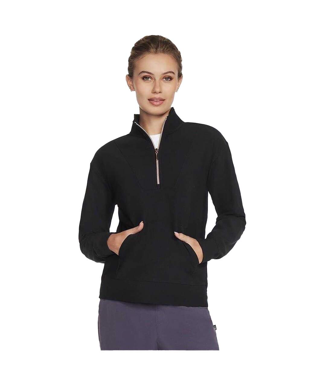 Womens/ladies Goluxe Ribbed Quarter Zip Sweatshirt Black Skechers-2