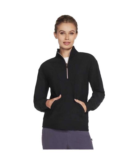 Womens/ladies Goluxe Ribbed Quarter Zip Sweatshirt Black Skechers