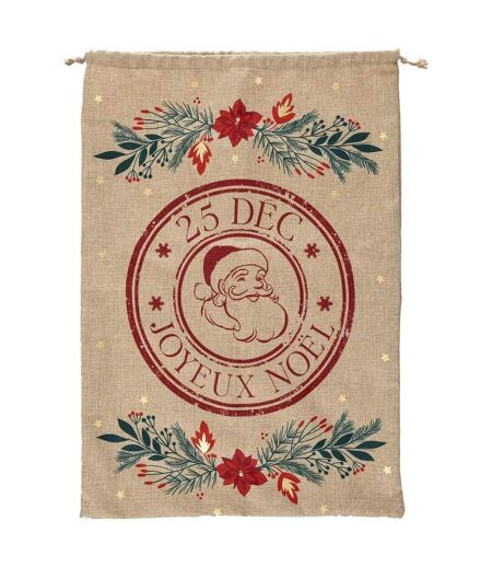 Hotte de Noël Imprimée Soir 70cm Beige & Rouge