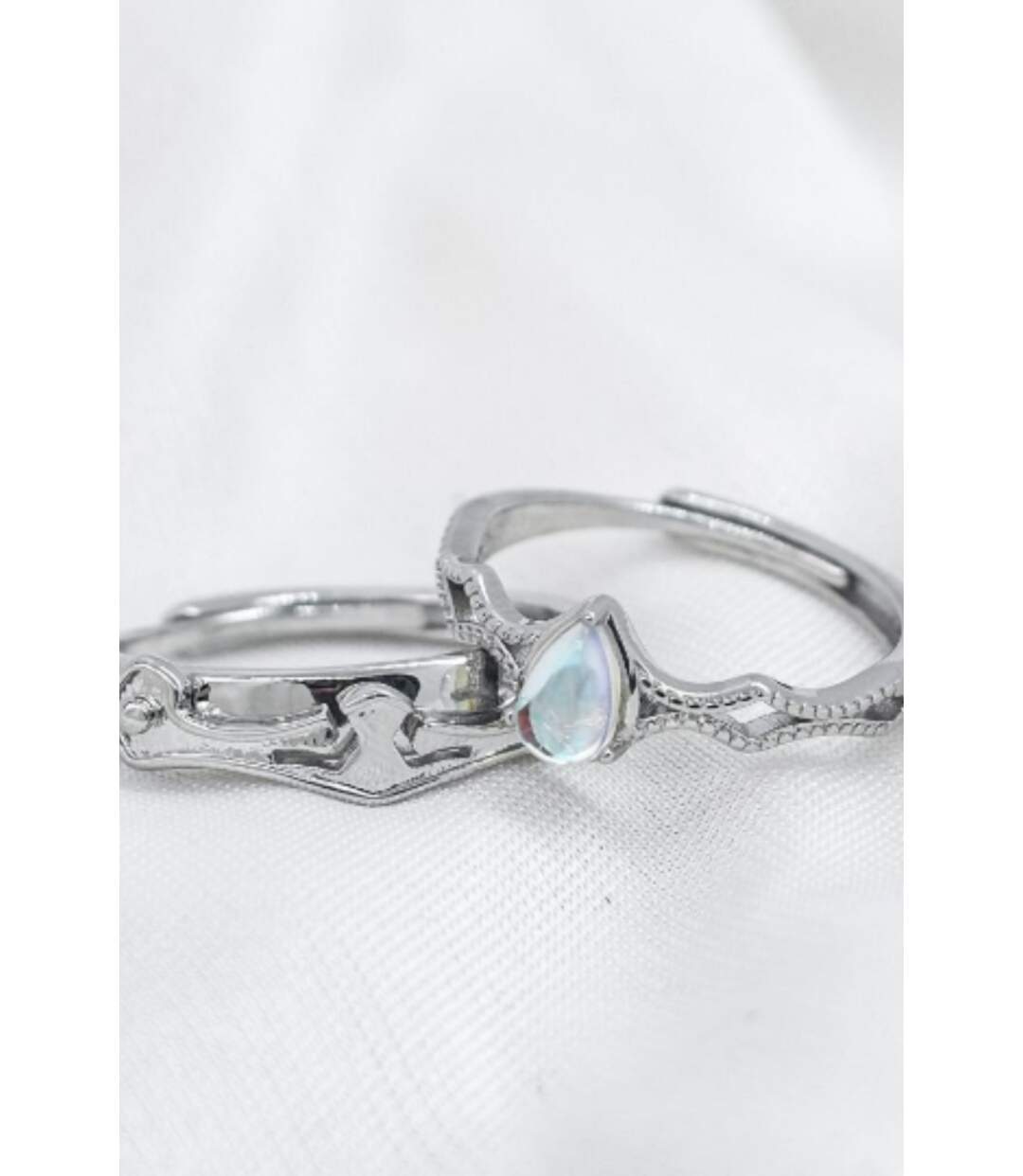 Silver Couple Adjustable Crown Matching Promise Ring Set-1