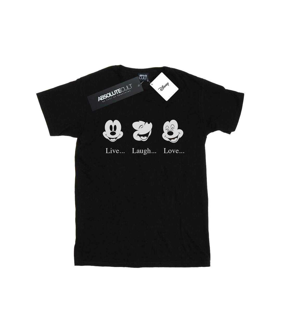 Disney Womens/Ladies Mickey Mouse Live Love Laugh Cotton Boyfriend T-Shirt (Noir) - UTBI37840-1