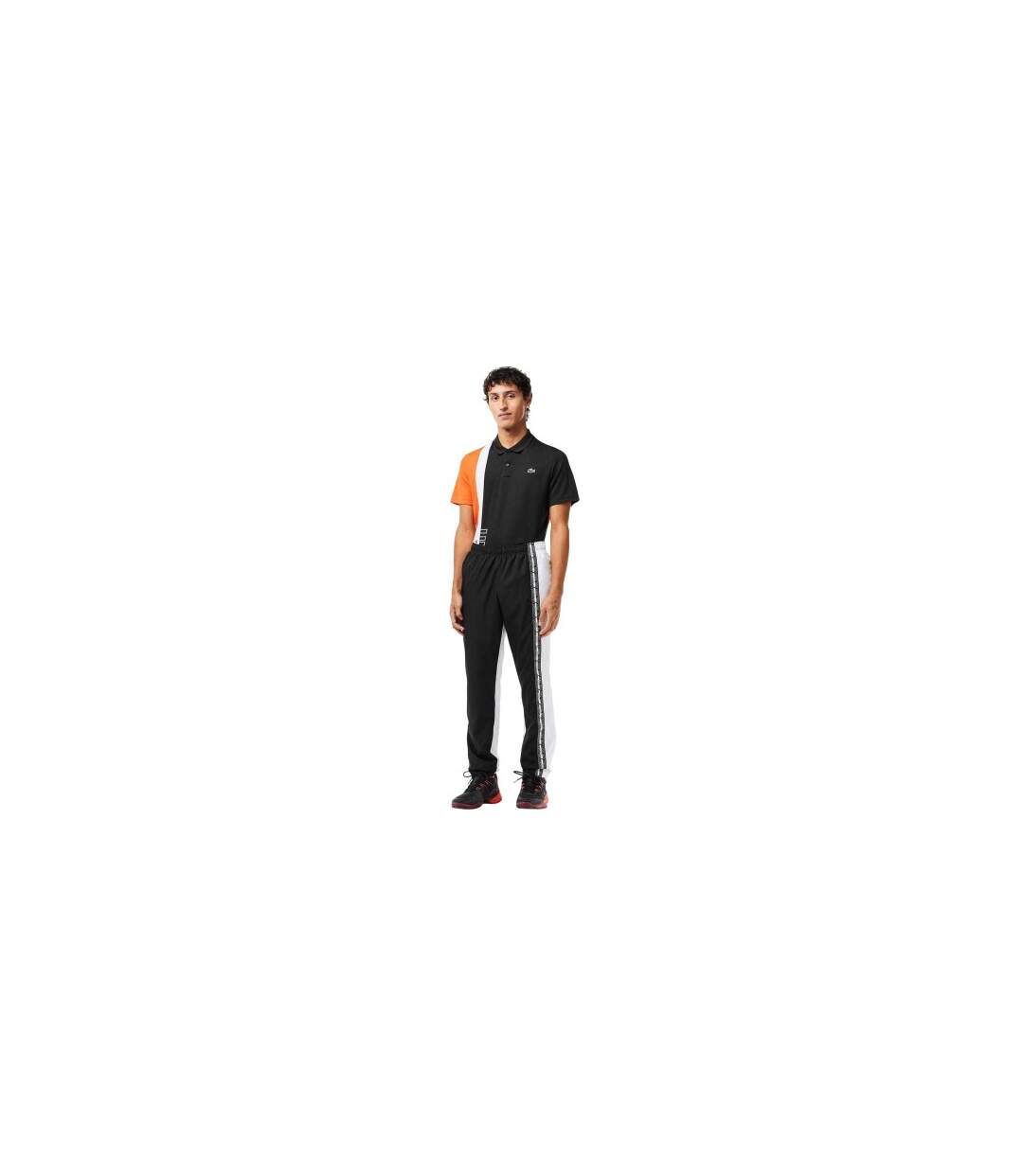 Mens Colour Block Tracksuit Bottoms Black White Lacoste-1
