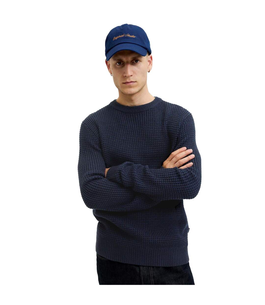 Pull Manches Longues Motif/style Texturé Homme Bleu Foncé Jack And Jones-4