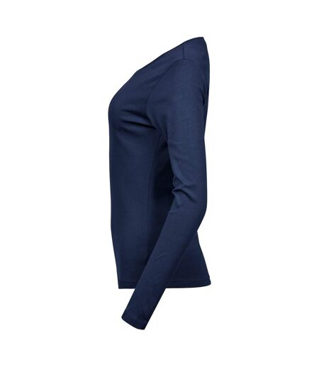 Womens/ladies Interlock Long-sleeved T-shirt Navy Tee Jays
