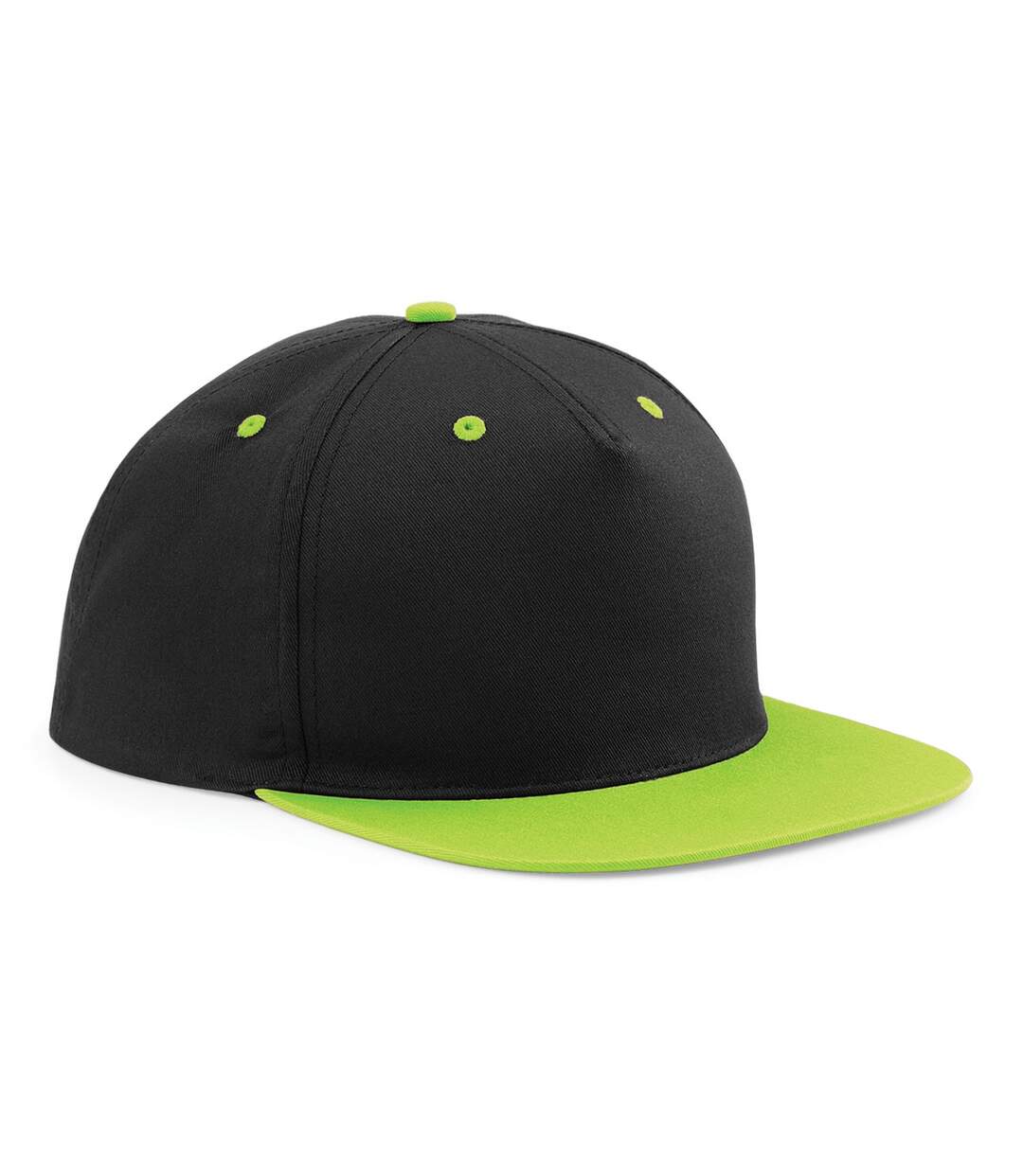 Beechfield Unisex 5 Panel Contrast Snapback Cap (Black/ Lime Green) - UTRW4072-1