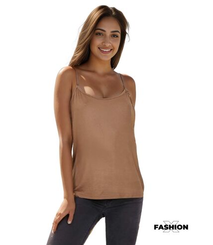 Débardeur Femme beige - Top Fin à Larges Bretelles