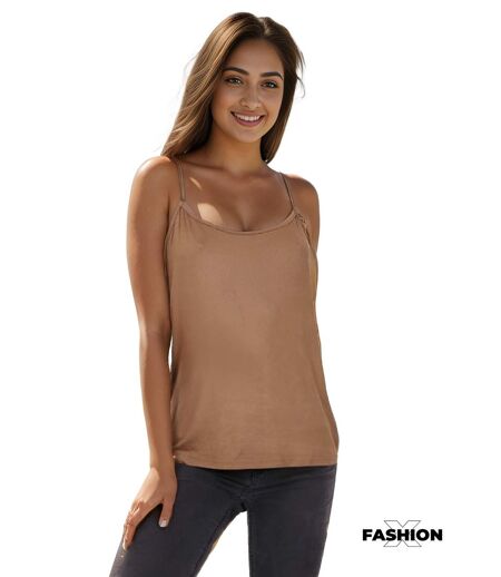 Débardeur Femme beige - Top Fin à Larges Bretelles