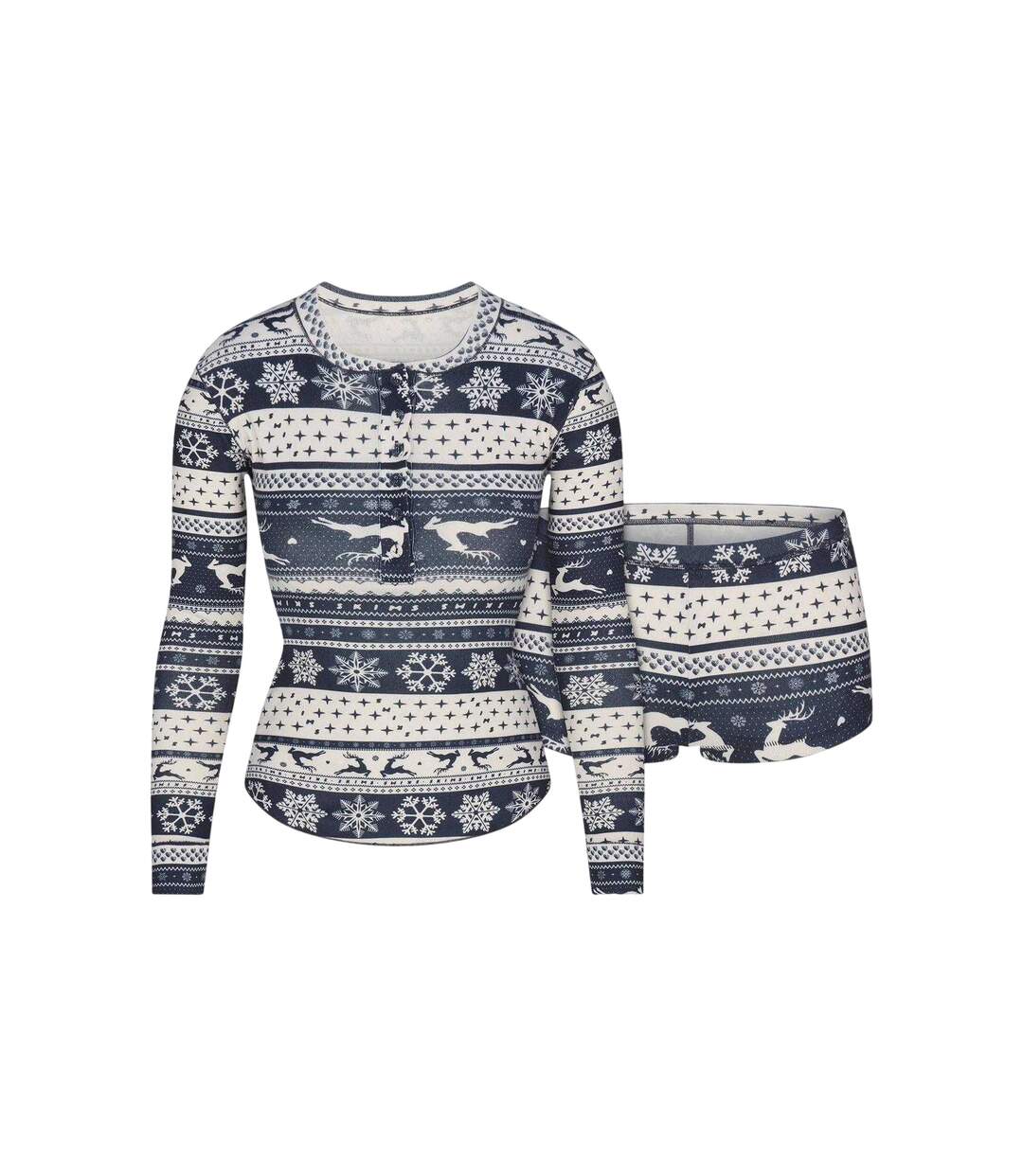 Womens/ladies Nordic Fairisle Loungewear Set Navy Skims-2