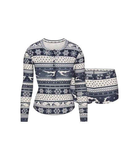 Womens/ladies Nordic Fairisle Loungewear Set Navy Skims